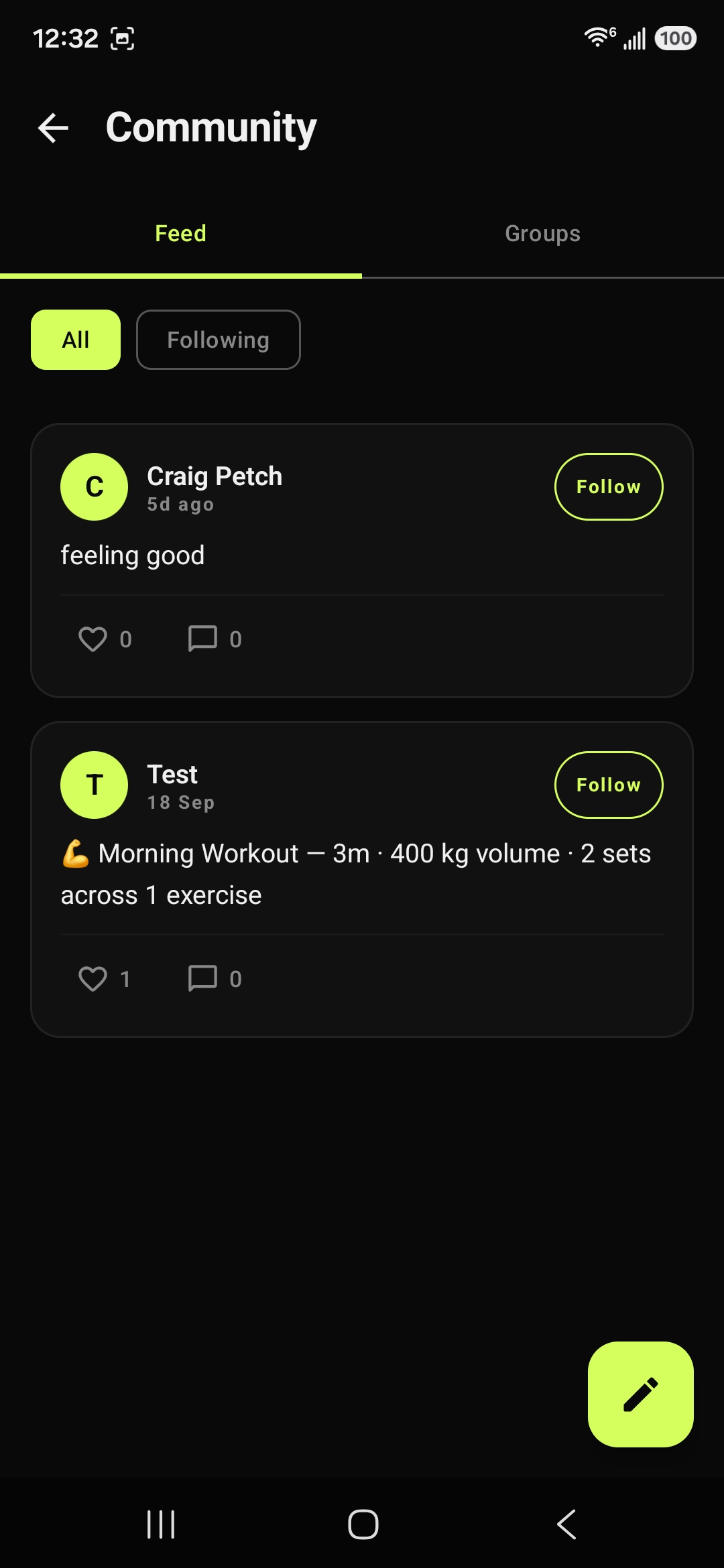 FitTrac community feed screen
